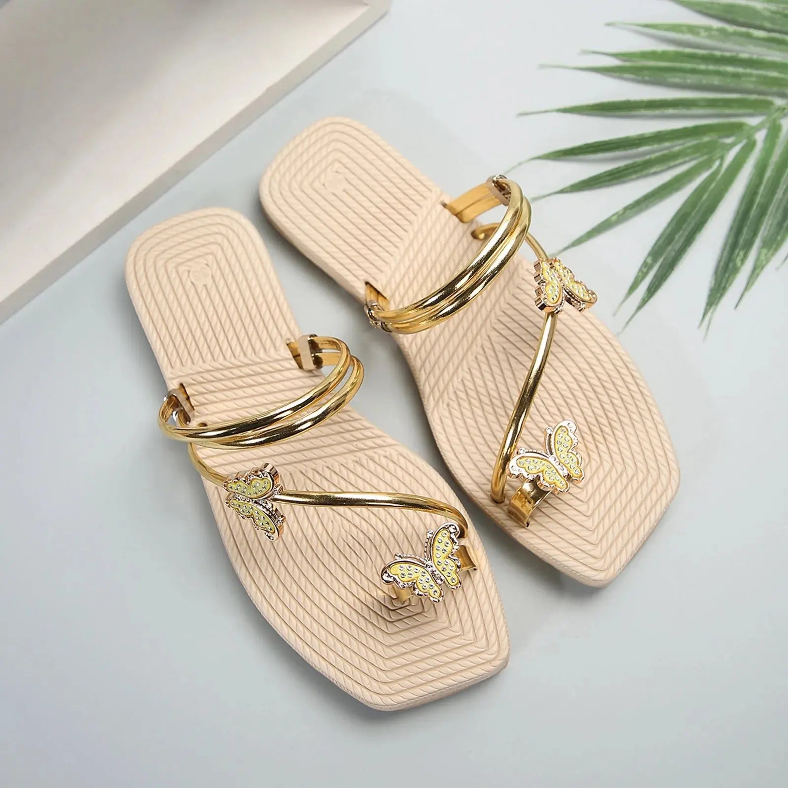 Fashionable Butterfly Pinch Toe Sandal Metal Strap Fat Sandals Summer New Holiday Outdoor Beach Sandals Shoes Woman 2024 Trend Temu