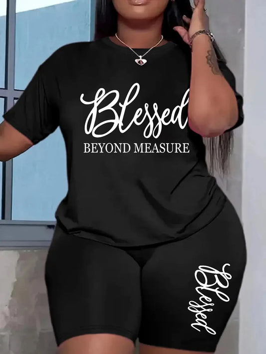 Plus size sets for women Summer 2 pieces Blessed printed offers and liquidation everything cheap elegant women's sets Short sets Chic Le'Meek