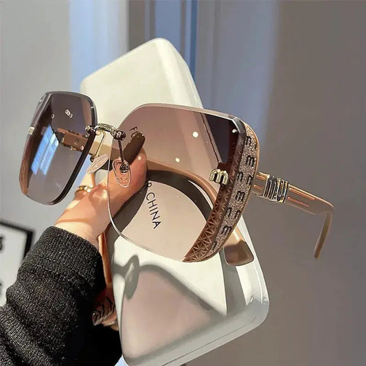 2024 New Fashion Cool Sunglasses Women Luxury Brand Letters Anti Strong Light Vintage Rimless Sun Glasses Ladies Gafas UV400 Temu