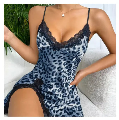 Sexy Backless Mini Female Nightgown Lingerie Summer Chemise Sleepwear Suspender Nightdress White Satin Lace Home Wear Loungewear Chic Le'Meek