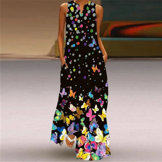 Mask printing Dress Sexy Sleeveless Dress  V-Neck  Casual  Clothing Women Chic Le'Meek