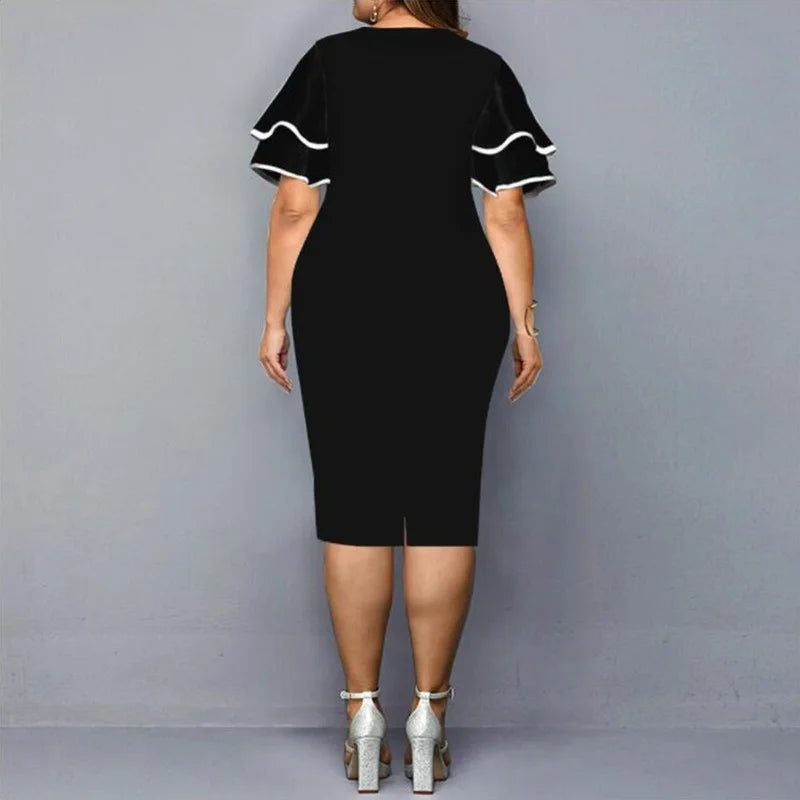 Plus Size Dress Elegant Geometric Party Dress New Women Layered Sleeve Dresses