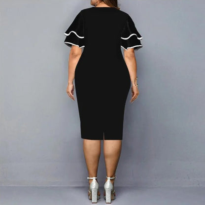 Plus Size Dress Elegant Geometric Party Dress New Women Layered Sleeve Dresses