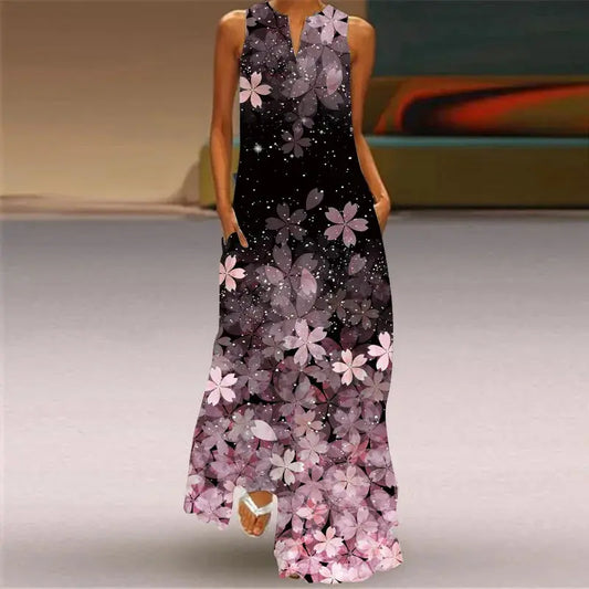 Mask printing Dress Sexy Sleeveless Dress  V-Neck  Casual  Clothing Women Chic Le'Meek