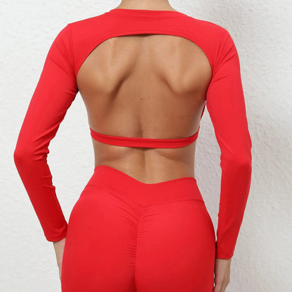 Sexy Long Sleeve Yoga Clothes Backless Gym Top Women Breathable Fitness Crop Yop Quick Dry Sportswear Women Workout Top Female Chic Le'Meek