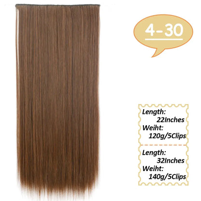 NICESY Synthetic Long Wavy 5 Clips Hair Extensions 22Inch/32Inch Clip On Hair Extensions High Tempreture Fake For Women Chic Le'Meek