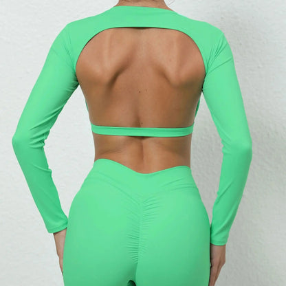 Sexy Long Sleeve Yoga Clothes Backless Gym Top Women Breathable Fitness Crop Yop Quick Dry Sportswear Women Workout Top Female Chic Le'Meek