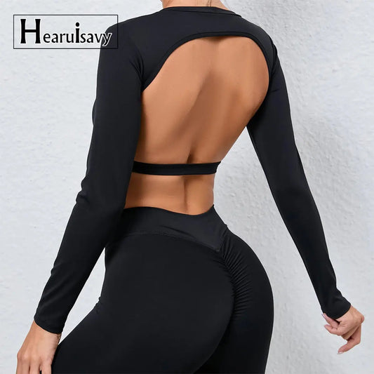 Sexy Long Sleeve Yoga Clothes Backless Gym Top Women Breathable Fitness Crop Yop Quick Dry Sportswear Women Workout Top Female Chic Le'Meek