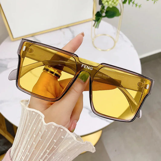 2023 Fashion Oversized Square One-piece Sunglasses Women Retro Mirror Lens Eyewear Shades