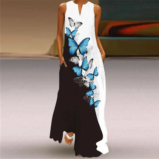 Mask printing Dress Sexy Sleeveless Dress  V-Neck  Casual  Clothing Women Chic Le'Meek