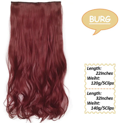NICESY Synthetic Long Wavy 5 Clips Hair Extensions 22Inch/32Inch Clip On Hair Extensions High Tempreture Fake For Women Chic Le'Meek