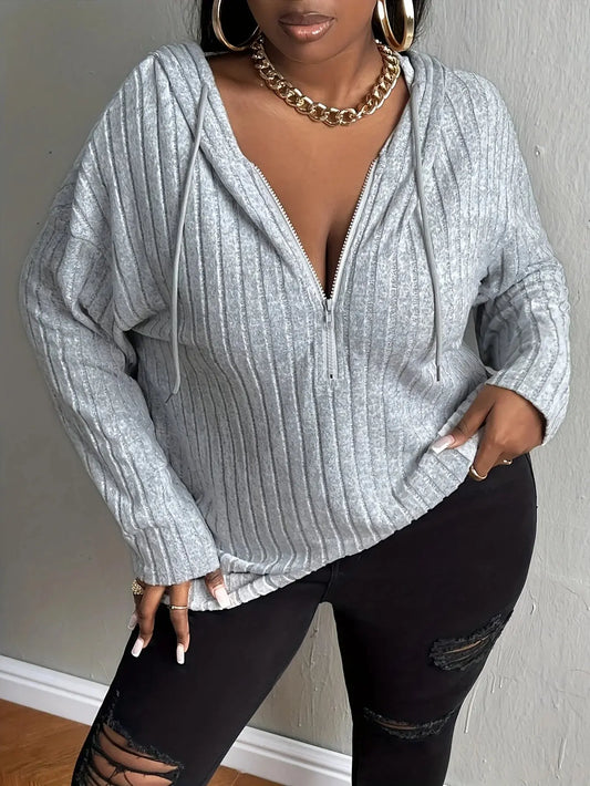 Plus size European and American cross-border  autumn and winter new casual solid color half zipper hooded sweatshirt Chic Le'Meek