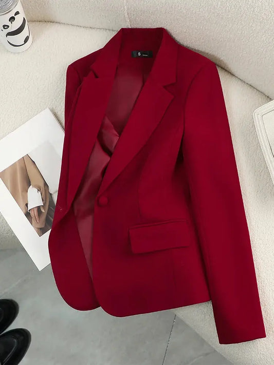 Women Blazer Ladies Red Green Beige Black Solid Female Business Work Wear Slim Formal Jacket Coat For Autumn Winter Chic Le'Meek