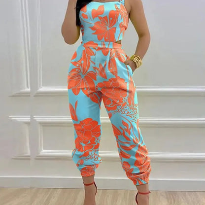 Women's Jumpsuit Elegant Sexy Suspender Printed Jumpsuits Casual Hip Waist Overalls Romper For Women Spring Summer 2023