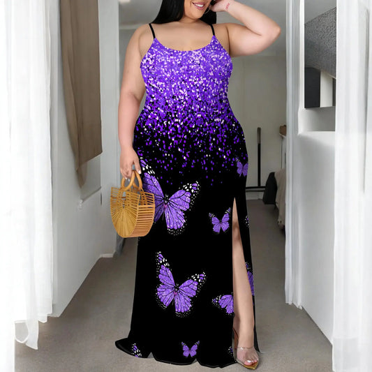 Plus Size Womens Sexy Casual Dresses for Curvy Women 3D Printed halterneck Leeveless Slip Dress  Loose Maxi Dress Chic Le'Meek