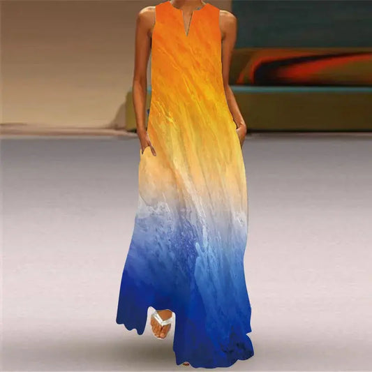 Mask printing Dress Sexy Sleeveless Dress  V-Neck  Casual  Clothing Women Chic Le'Meek
