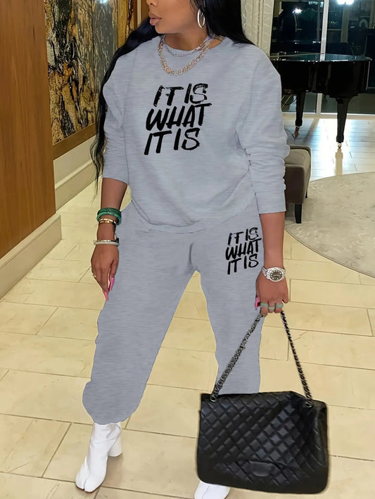 Plus Size Casual Sports Hoodie Two-Piece Set Loose Long Sleeve Chic Le'Meek
