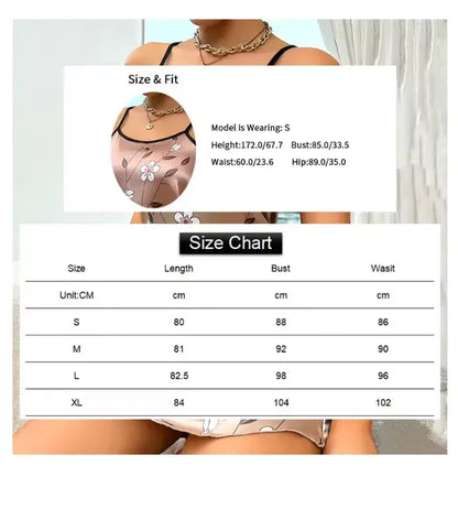 Women's Sleepwear Summer Floral Print Satin Nightgown Casual Sleeveless Backless Slip Night Dress Sexy Nightdress Home Clothes Chic Le'Meek
