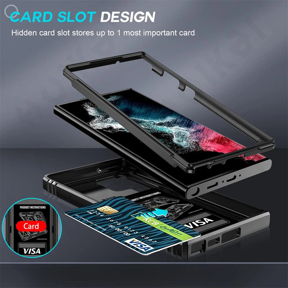 Case For Samsung Galaxy S24 S23 S22 S21 Ultra FE Plus A54 A34 A14 5G Slide Camera 360 Degree Rotate Kickstand Heavy Grade Cover