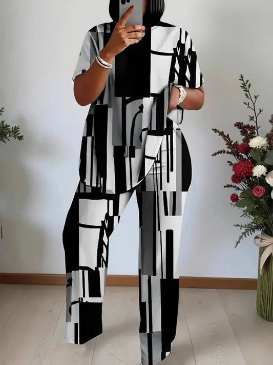 2 Piece Women Sets 2025 New Arrival Plus Size Summer Autumn Matching Sets Top And Pants Suits Oversized Outfits Clothing Chic Le'Meek