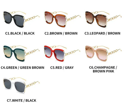 Luxury Square Sunglasses  Women UV400 Retro Brand Chain Metal Frame Shades Summer Sun Glasses for Female Temu