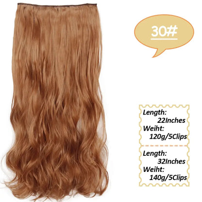 NICESY Synthetic Long Wavy 5 Clips Hair Extensions 22Inch/32Inch Clip On Hair Extensions High Tempreture Fake For Women Chic Le'Meek