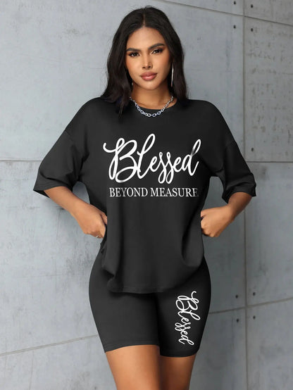 Plus size sets for women Summer 2 pieces Blessed printed offers and liquidation everything cheap elegant women's sets Short sets Chic Le'Meek