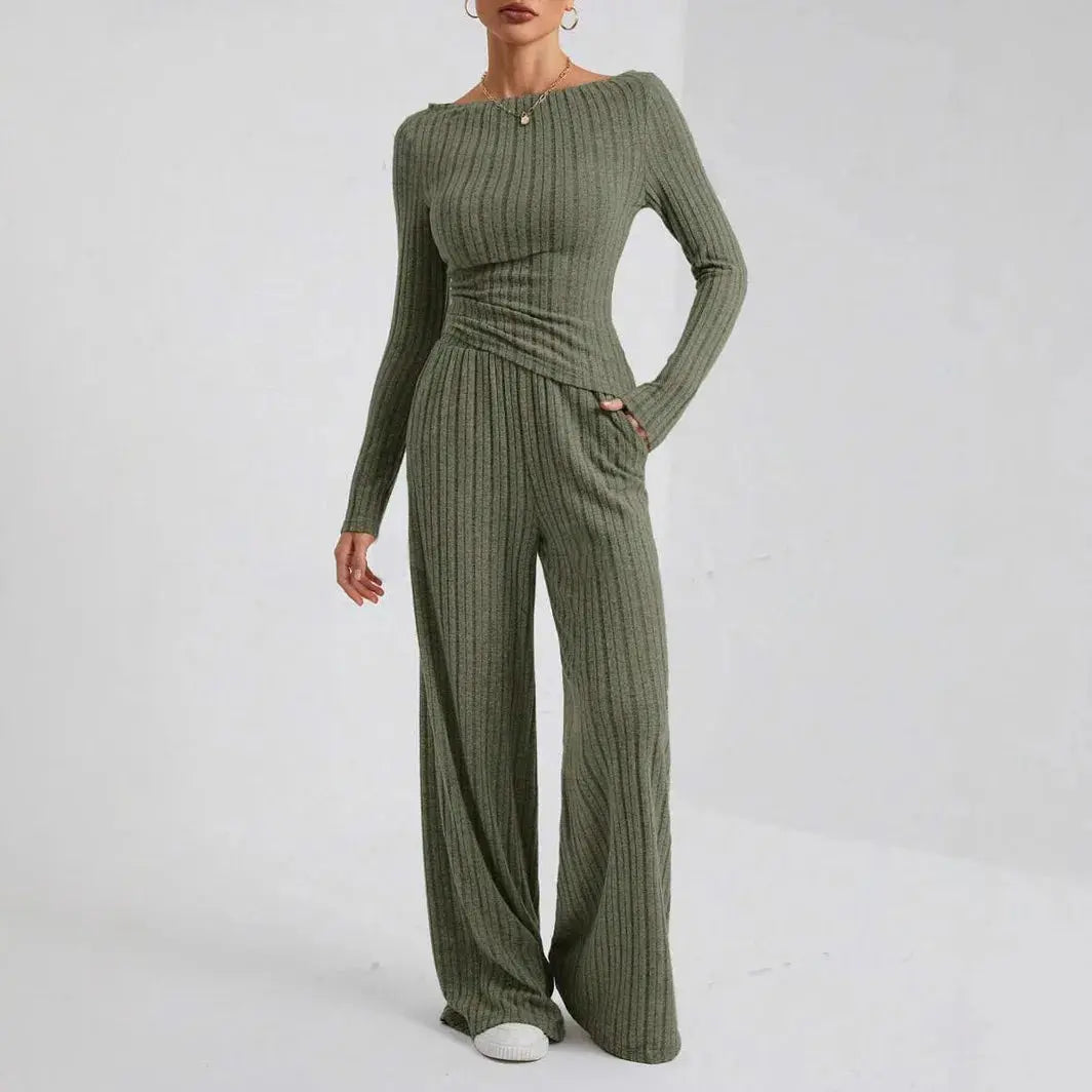 2024 Spring Knitted 2 Piece Sets Women Tracksuit Long Sleeve Vintage Sweater Crop Top Flare Pants Stretch Matching Suit Outfit Chic Le'Meek