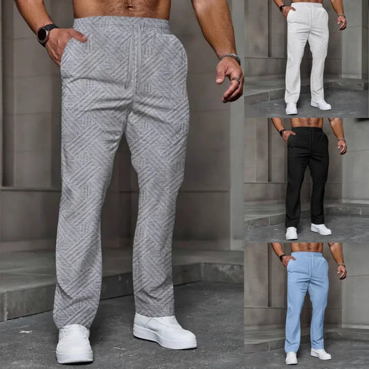 Men's sporty casual trousers, fashionable jacquard elastic waist street pants, solid-color loose all-season pants Chic Le'Meek