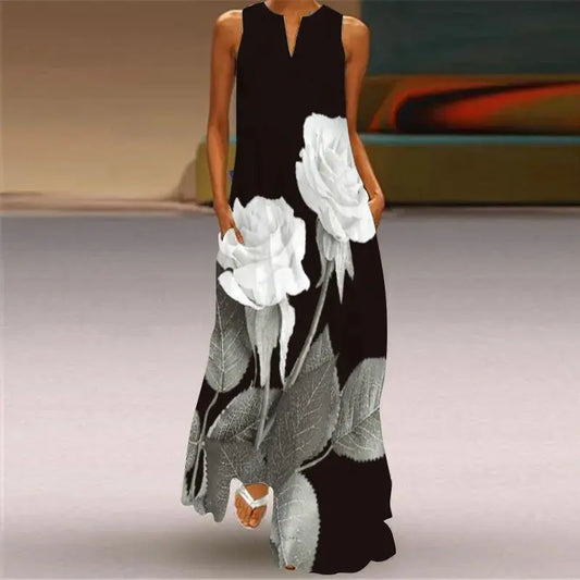 Mask printing Dress Sexy Sleeveless Dress  V-Neck  Casual  Clothing Women Chic Le'Meek