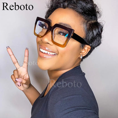 Colorful Anti Blue Light Glasses For Women Square Oversized Black Ladies Optical Glasses Frame Clear Lens Female Eyeglasses