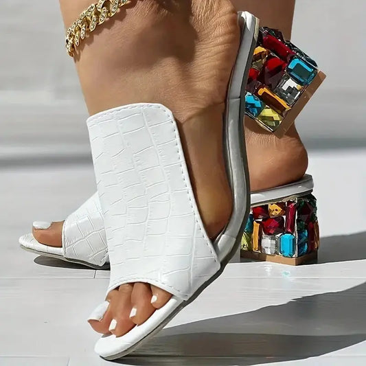 Women Crystal Sandals 2024 New Spring Summer Open Toe Sandals Square Heels Beach Fashion Sandals Women Sandalias De Mujer Chic Le'Meek