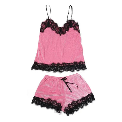 Sexy Lingerie Women Sleep Wear Camisole Bow Shorts V-Neck Tops Velvet Pajamas Sleepwear пижама женская Hot Chic Le'Meek