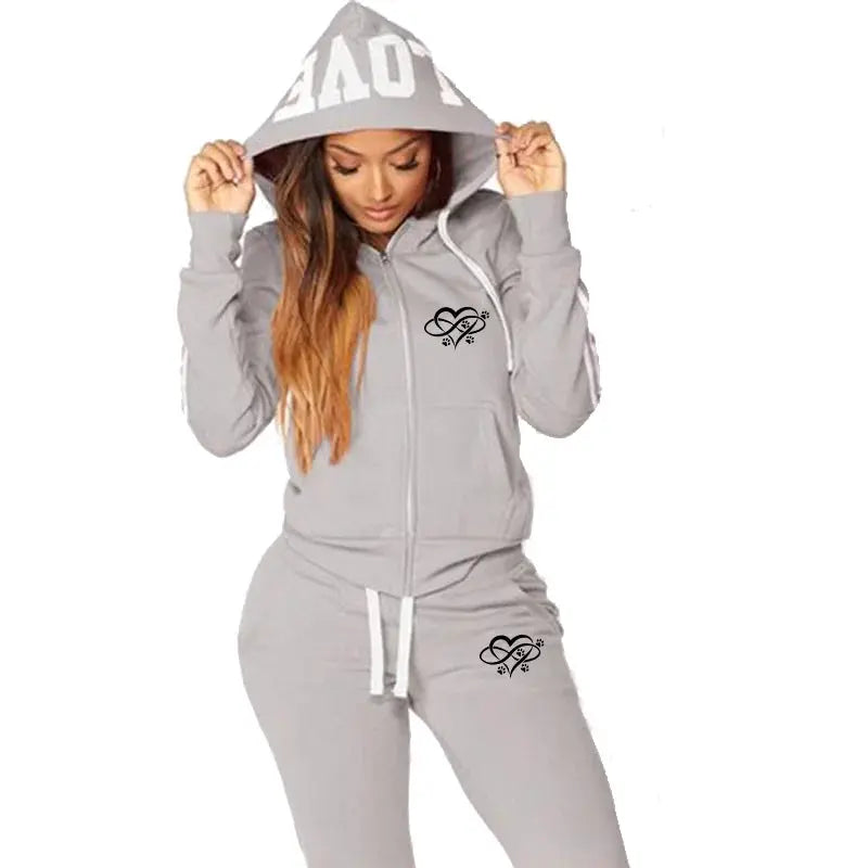 Fashion Heart Print Women Track Suits Sports Wear Jogging Suits Hooded Tracksuit Set Clothes Hoodies+Sweatpants Sweat Suits Chic Le'Meek