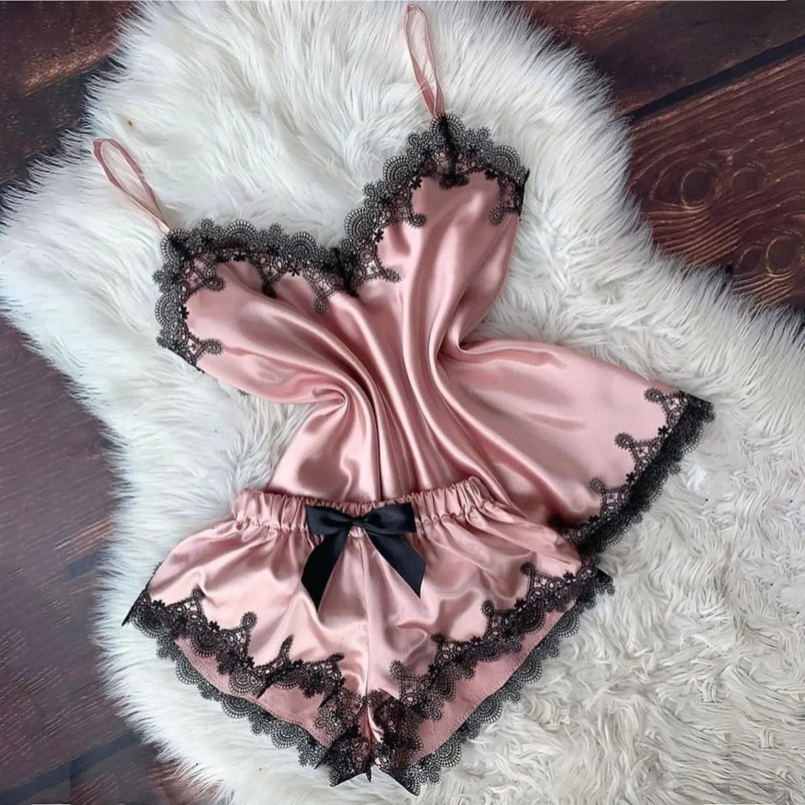 Sexy Lingerie Women Sleep Wear Camisole Bow Shorts V-Neck Top Chic Le'Meek