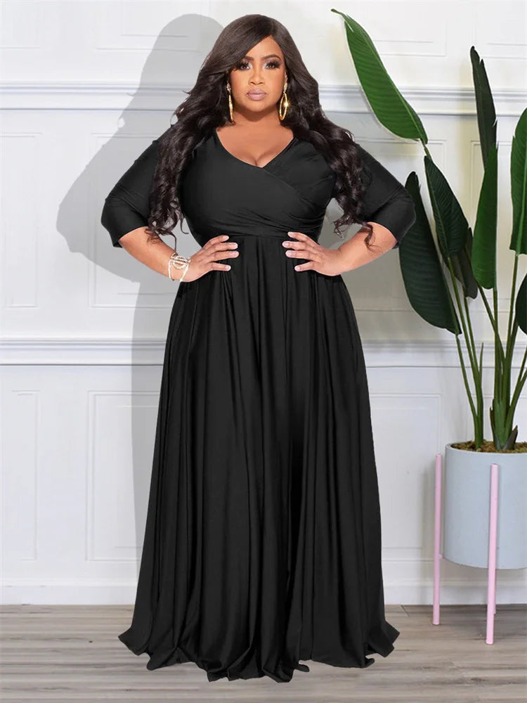 Plus Size Party Dresses for Women Fall Clothes  V Neck Bandage Big Hem Elegant Party Maxi Dress