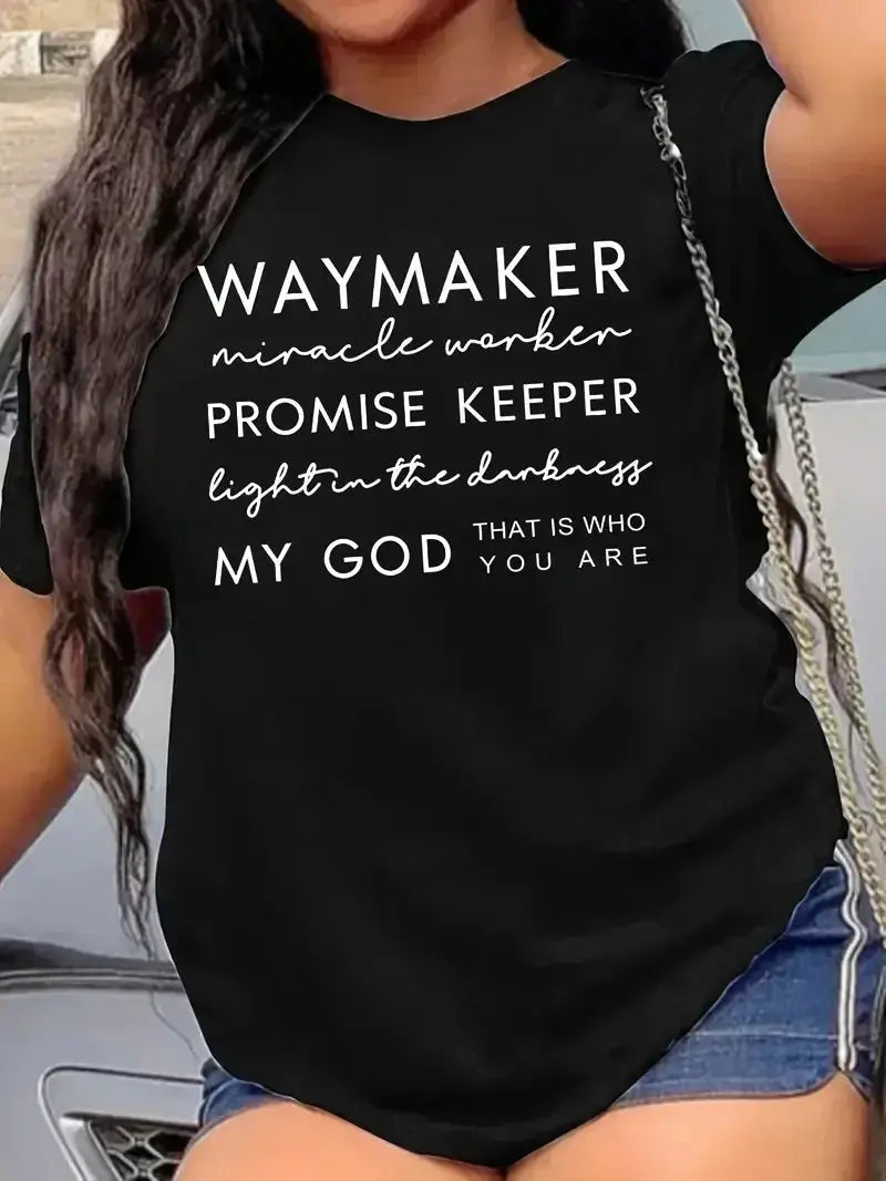 Faith Quote Print Crew Neck Graphic T-Shirt, Solid Short Sleeve Fashion Loose Fit T-Shirt, Women's Tops Graphic T Shirts Y2K Top Chic Le'Meek