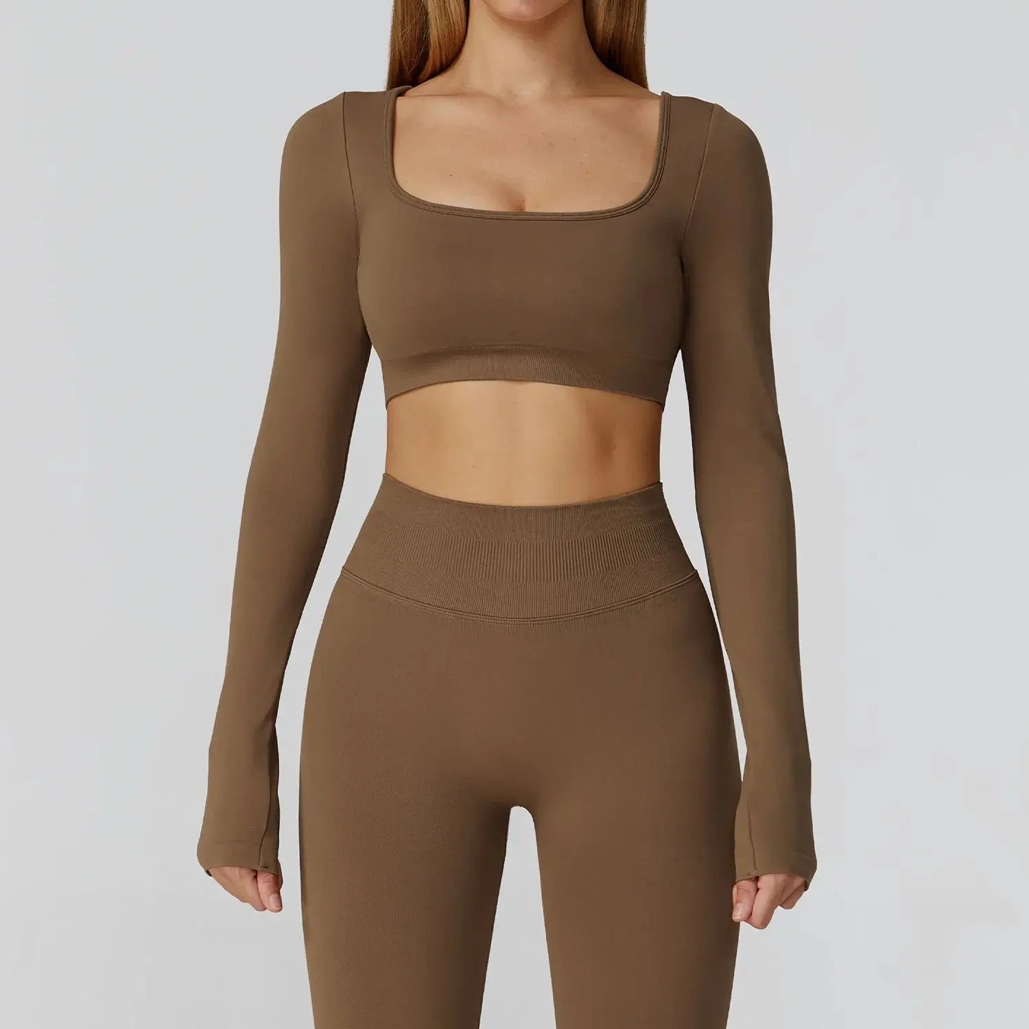 Seamless Casual Quick Dry Sportswear Women Square Neck Gym Top Women Fitness Sports Crop Top Female Long Sleeve Yoga Clothing Chic Le'Meek