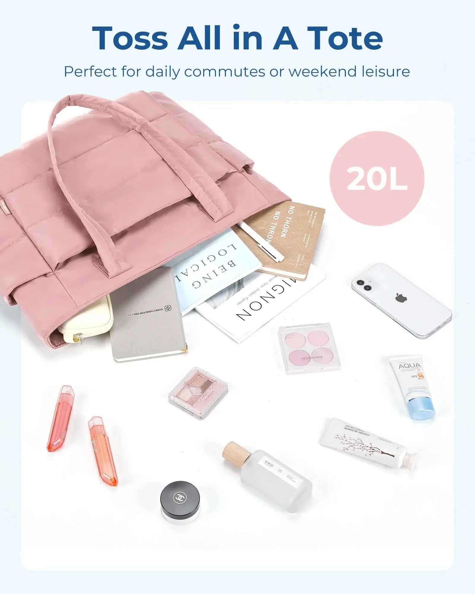 BAGSMART The Bubble Tote Bag Cotton Padded Female Quilting Puffy Shoulder Shopper Purse Simple Daily Handbag Women's Bags Temu