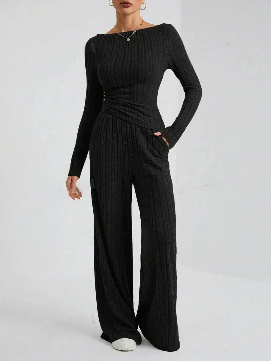 2024 Spring Knitted 2 Piece Sets Women Tracksuit Long Sleeve Vintage Sweater Crop Top Flare Pants Stretch Matching Suit Outfit Chic Le'Meek