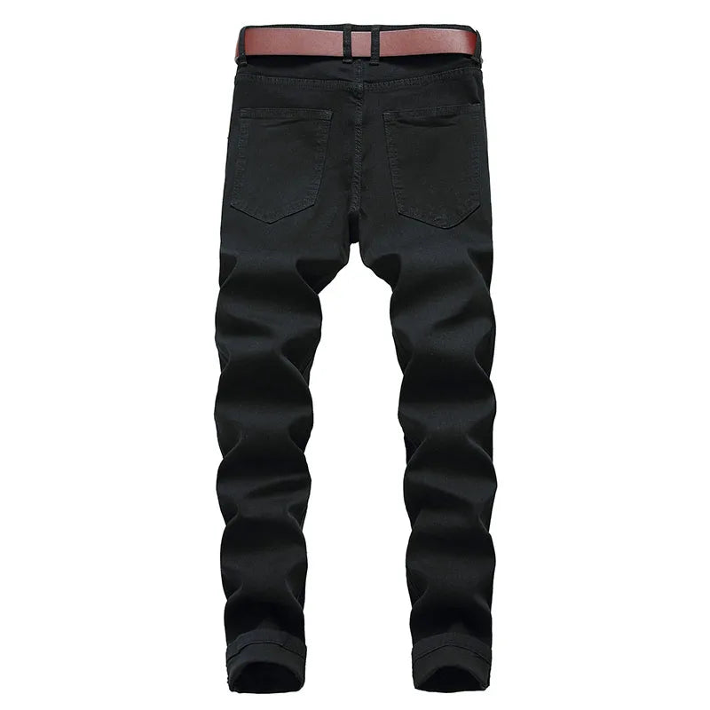 Men's White Jeans Fashion Hip Hop Ripped Skinny Men Denim Trousers Slim Fit Stretch Distressed Zip Men Jean Pants High Quality