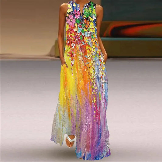 Mask printing Dress Sexy Sleeveless Dress  V-Neck  Casual  Clothing Women Chic Le'Meek