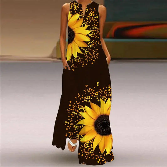 Mask printing Dress Sexy Sleeveless Dress  V-Neck  Casual  Clothing Women Chic Le'Meek
