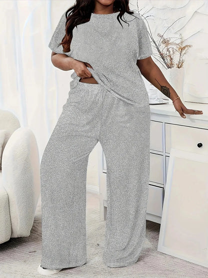 Plus Size Two Piece Summer Casual Solid Colour Tops, Yoga Wear Exercise Set, Tops and Pants Chic Le'Meek
