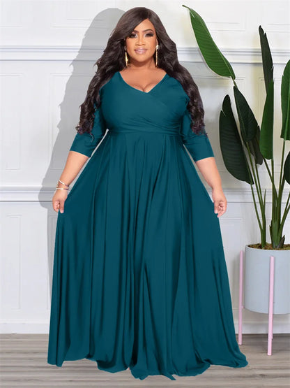 Plus Size Party Dresses for Women Fall Clothes  V Neck Bandage Big Hem Elegant Party Maxi Dress