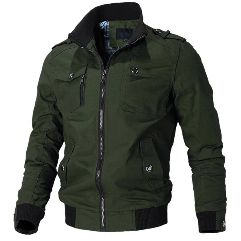 Men Casual Jackets Cotton Washed Coats Military Outdoors Stand Collar Outerwear