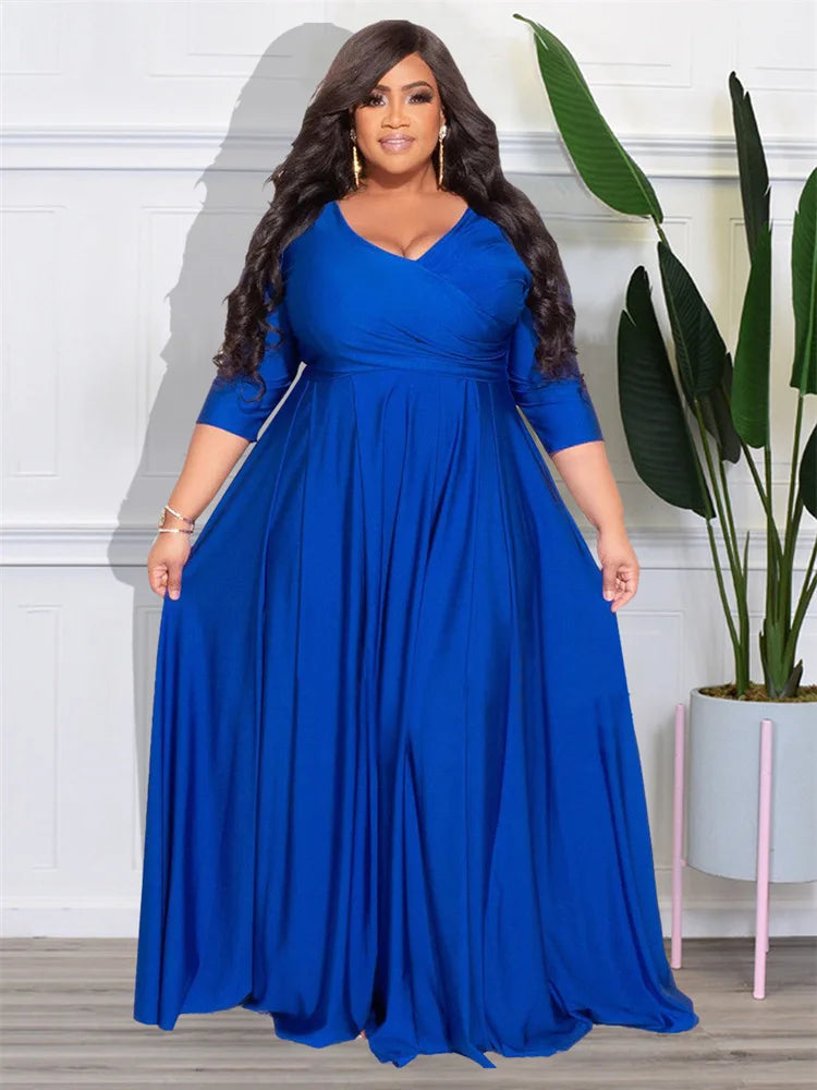 Plus Size Party Dresses for Women Fall Clothes  V Neck Bandage Big Hem Elegant Party Maxi Dress