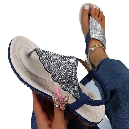 Plus Size 35-43 Shoes for Women Summer Sandals Women Rhinestone Elastic Band Holiday Roman Shoes Wedge Heel Casual Sandalias