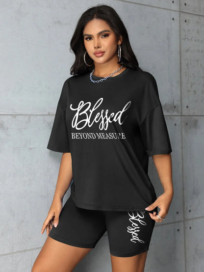 Plus size sets for women Summer 2 pieces Blessed printed offers and liquidation everything cheap elegant women's sets Short sets Chic Le'Meek
