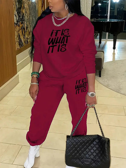 Plus Size Casual Sports Hoodie Two-Piece Set Loose Long Sleeve Chic Le'Meek